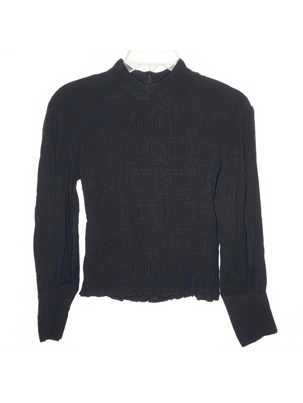 Sophie Rue Smocked Long Sleeve Black Blouse Size Small High Neck